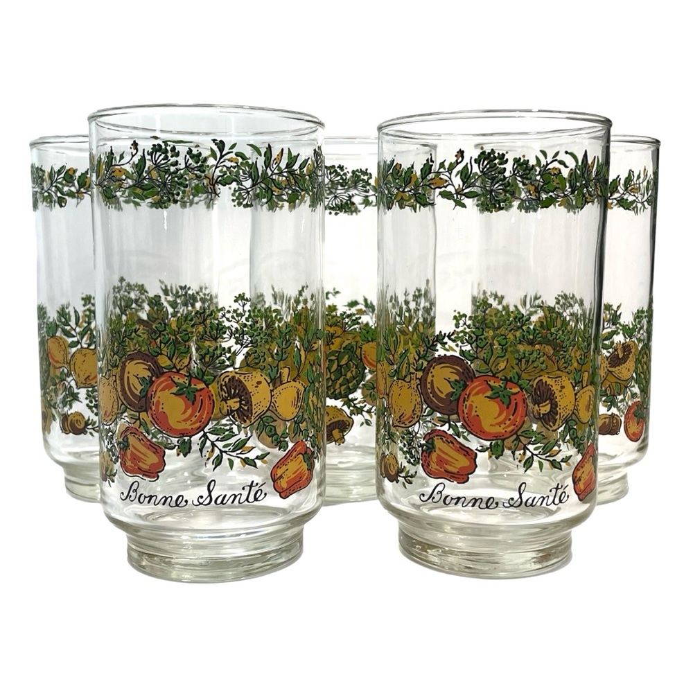 Vintage 1970s Libbey "Spice of Life" Drinking Glass Set (5) - Mid-Century Modern